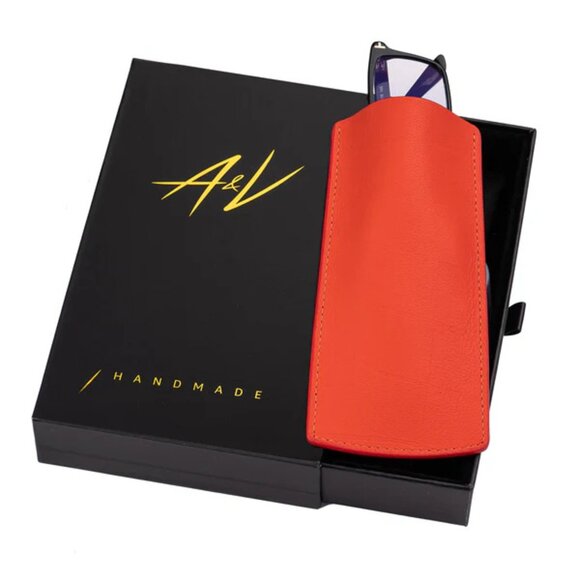 Premium Calfskin Eyewear Case embossed in Alligator Style - Red Color - Picture 2 of 3